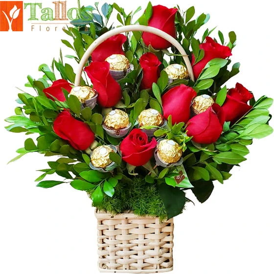 canasta de rosas con chocolates para cumpleaños con entrega en Lima