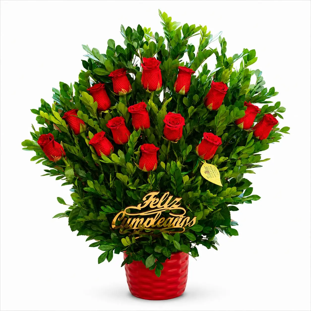 arreglo floral de rosas rojas en florero para cumpleaños delivery de flores en Lima