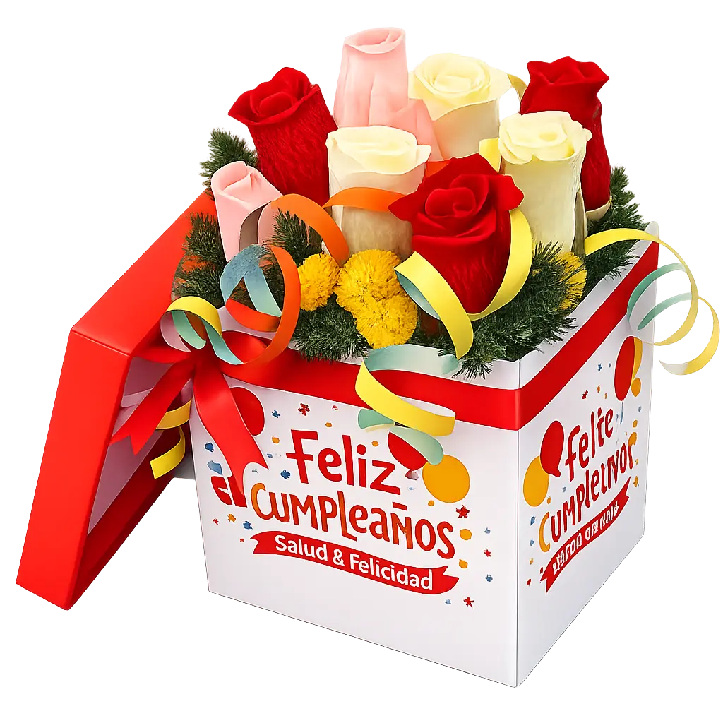 caja con rosas rojas blancas y rosadas para cumpleaños con entrega en Lima