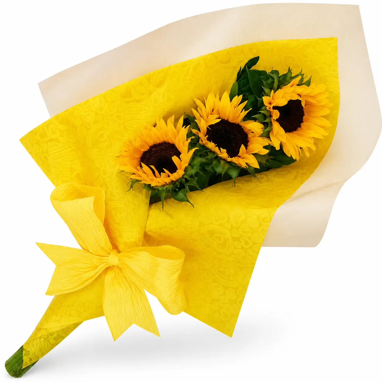 Ramo de 3 girasoles para regalo alegre y moderno ideal para cumpleaños o sorpresa especial con entrega a domicilio en Lima