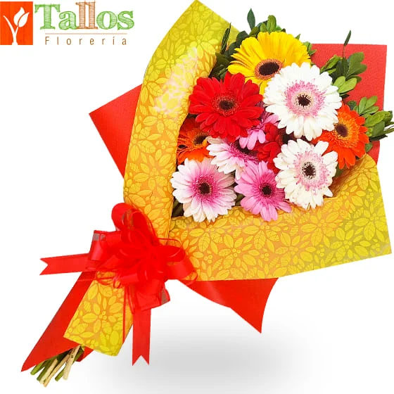 Ramo de gerberas de colores para regalo alegre y colorido ideal para cumpleaños o cualquier ocasión especial con entrega a domicilio en Lima