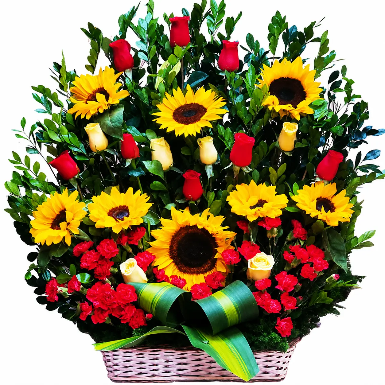 arreglo floral colorido con girasoles lirios y rosas para eventos delivery de flores en Lima