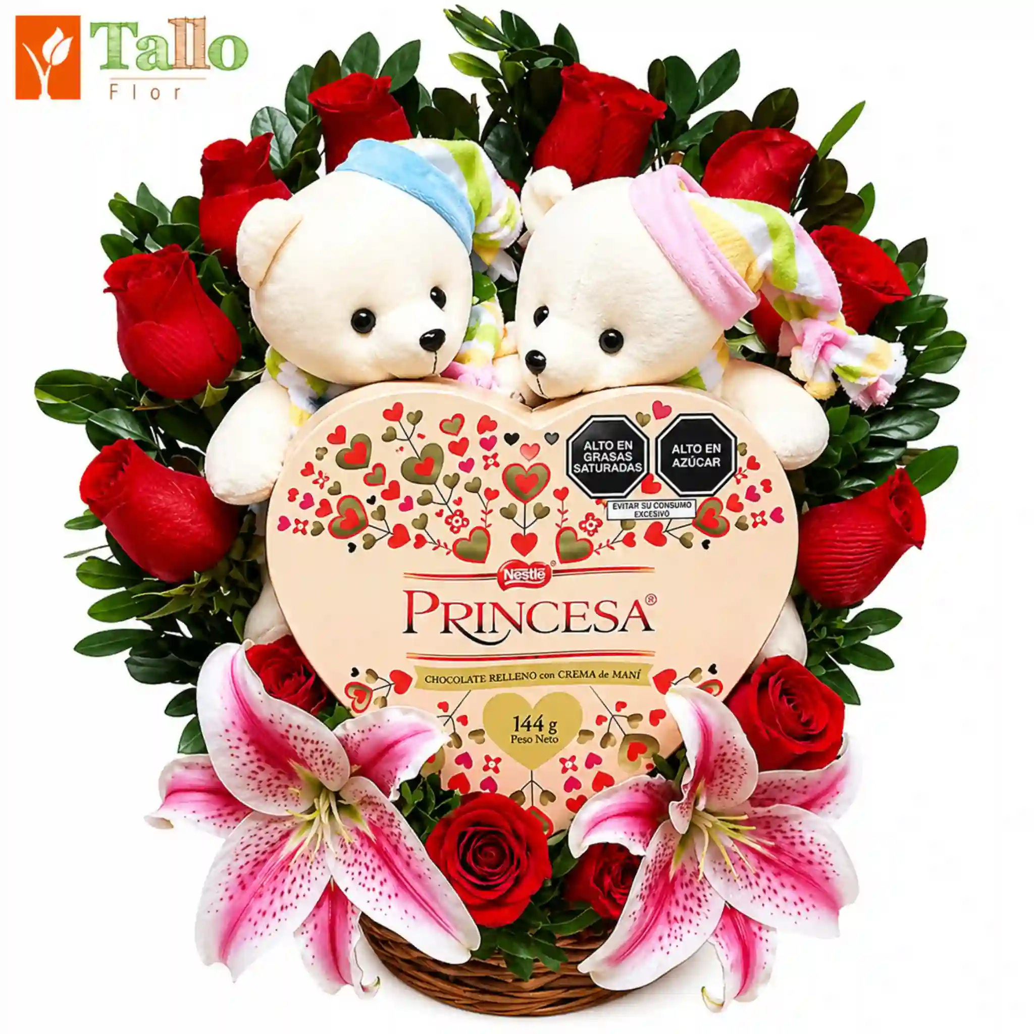 arreglo floral con chocolates y rosas para regalo romántico delivery de flores en Lima