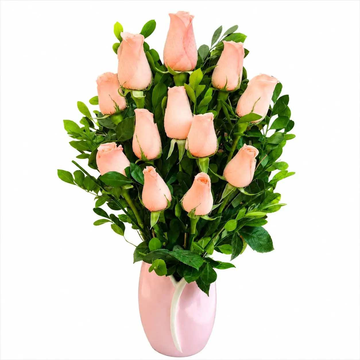 Arreglo floral de rosas rosadas en florero rosado ideal para regalo elegante por cumpleaños aniversario o cualquier ocasión especial con delivery en Lima