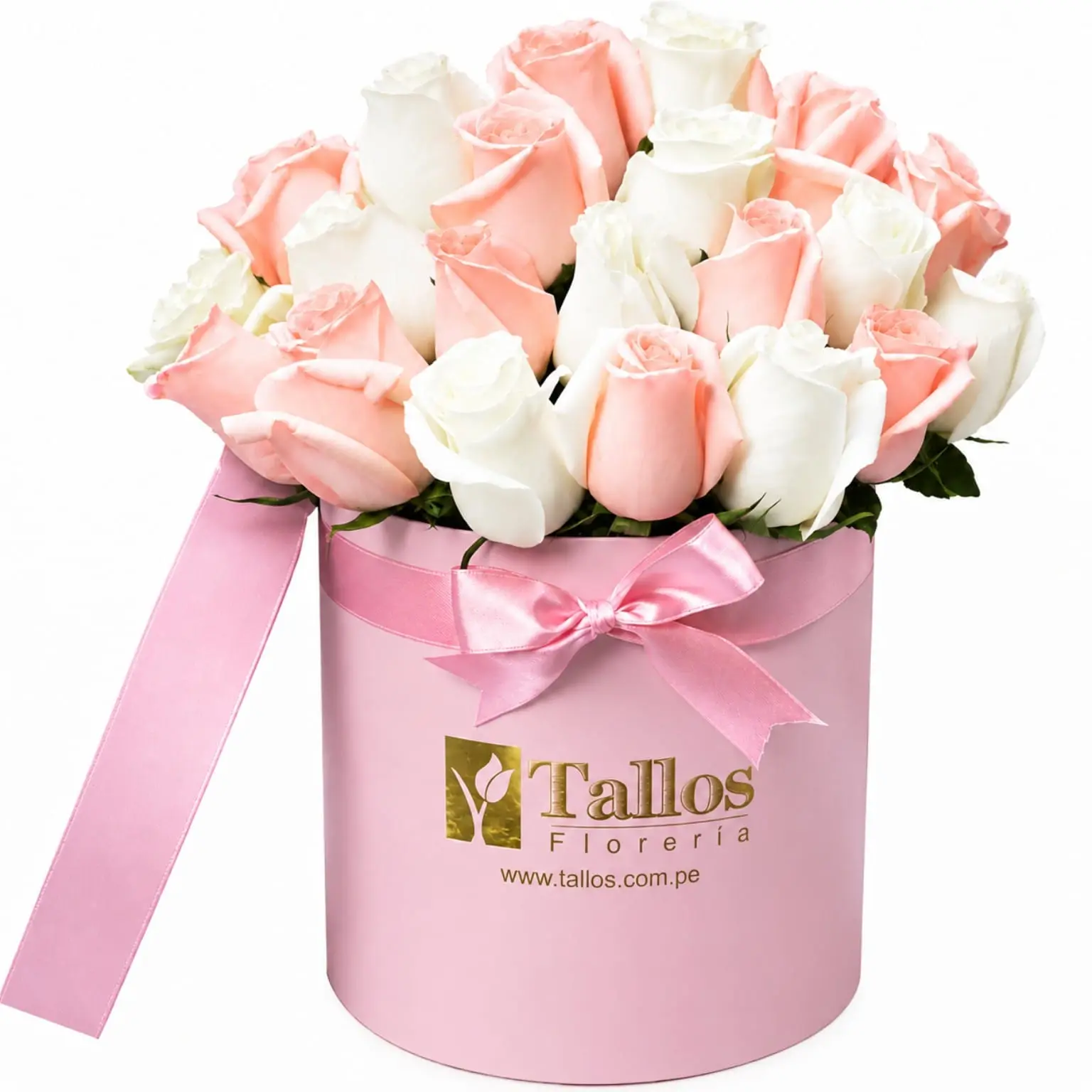 box de rosas blancas y rosadas para regalo elegante delivery de flores en Lima
