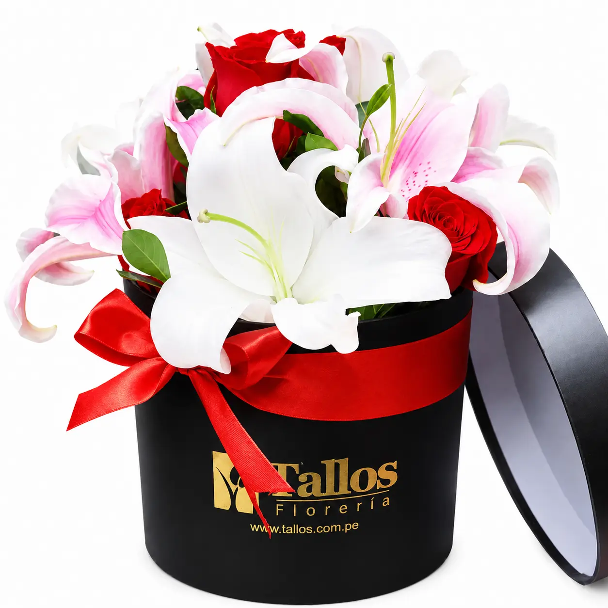 box de rosas y liliums para regalo elegante delivery de flores hoy en Lima