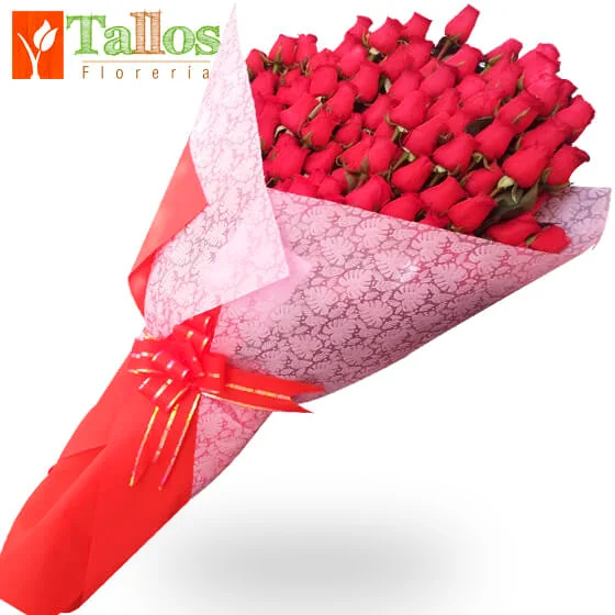 Ramo de cien rosas rojas para amor romántico elegante y abundante ideal para sorprender con entrega a domicilio en Lima