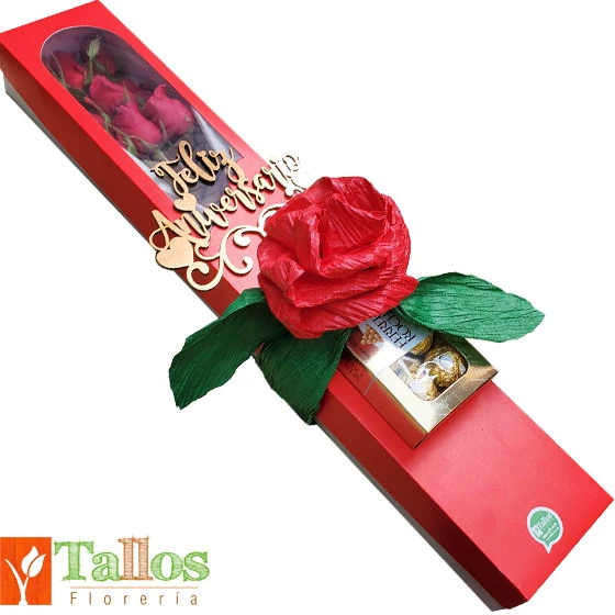 caja de rosas rojas con chocolates para aniversario con entrega en Lima