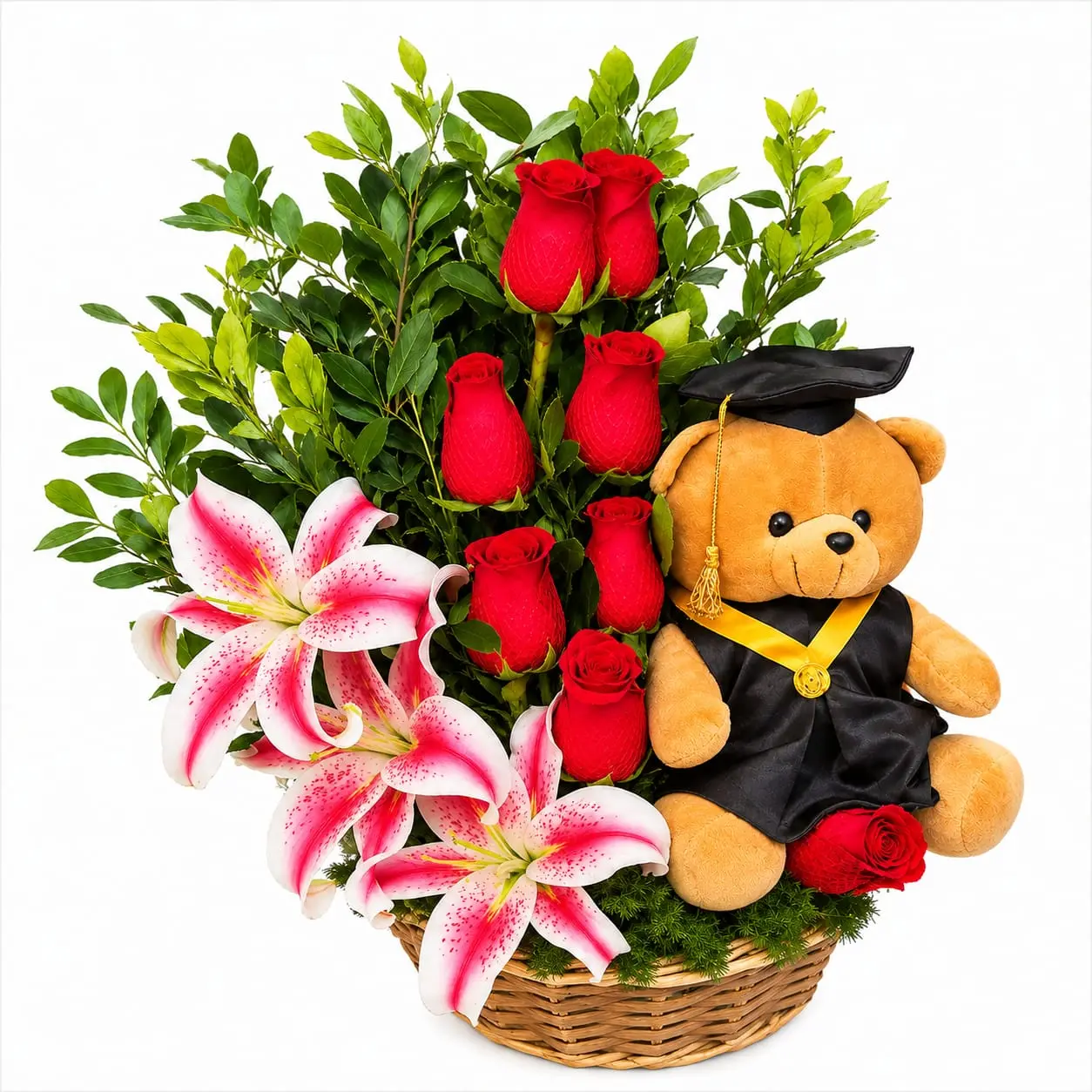 arreglo floral de rosas con peluche para graduación delivery de flores en Lima
