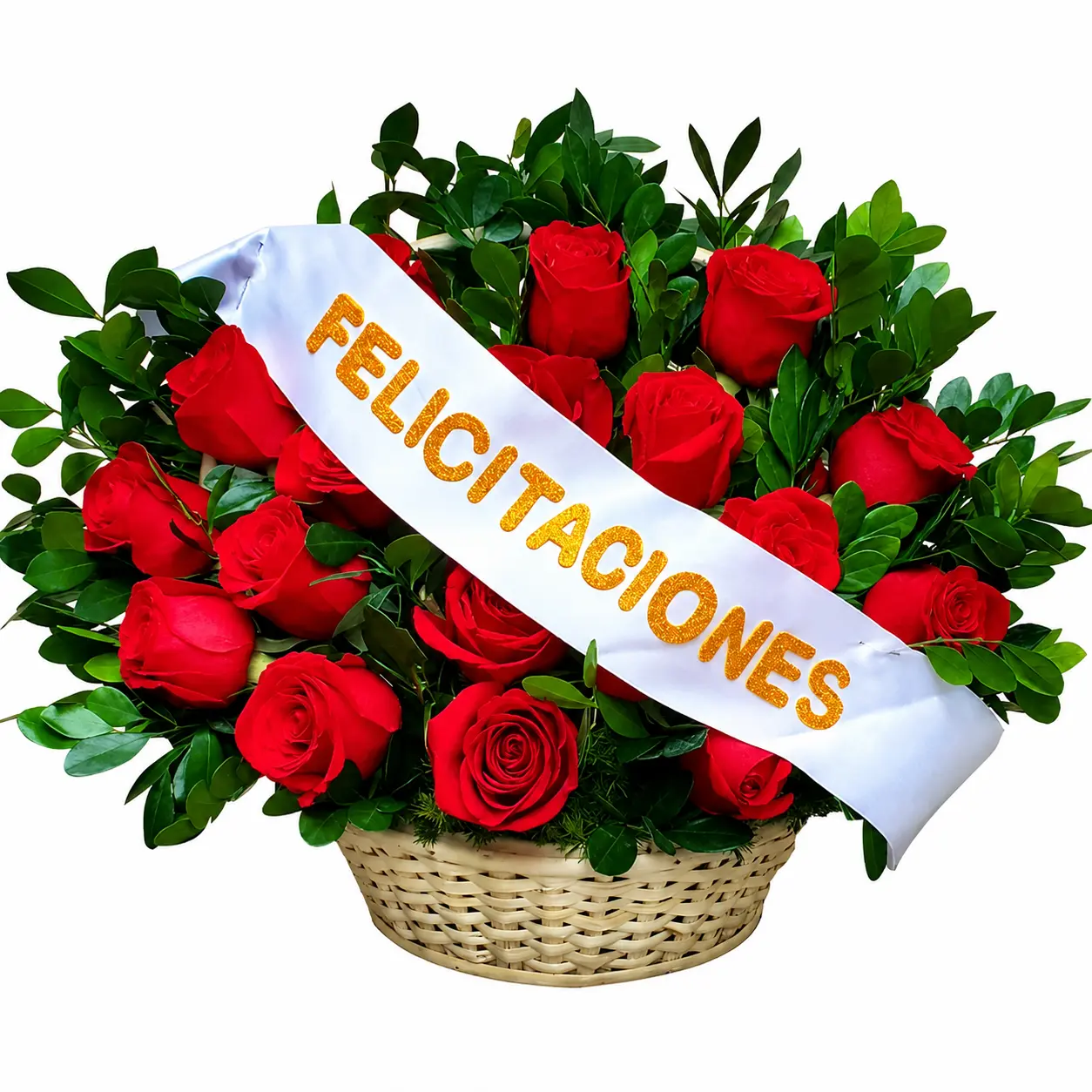 arreglo de rosas rojas en canasta para felicitaciones de cumpleaños delivery de flores en Lima