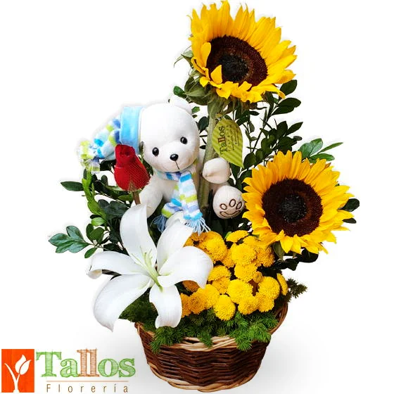 peluche trepando girasoles para regalo especial delivery de flores en Lima