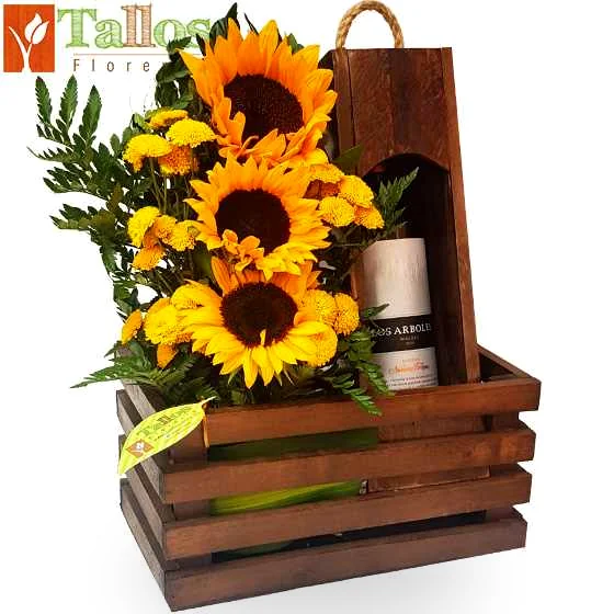 girasoles y vino para regalo especial delivery de flores en Lima