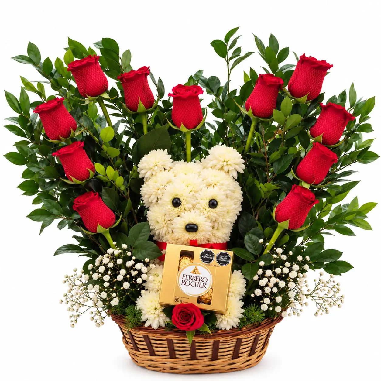 cachorrito en corazón de rosas para regalo romántico delivery de flores en Lima