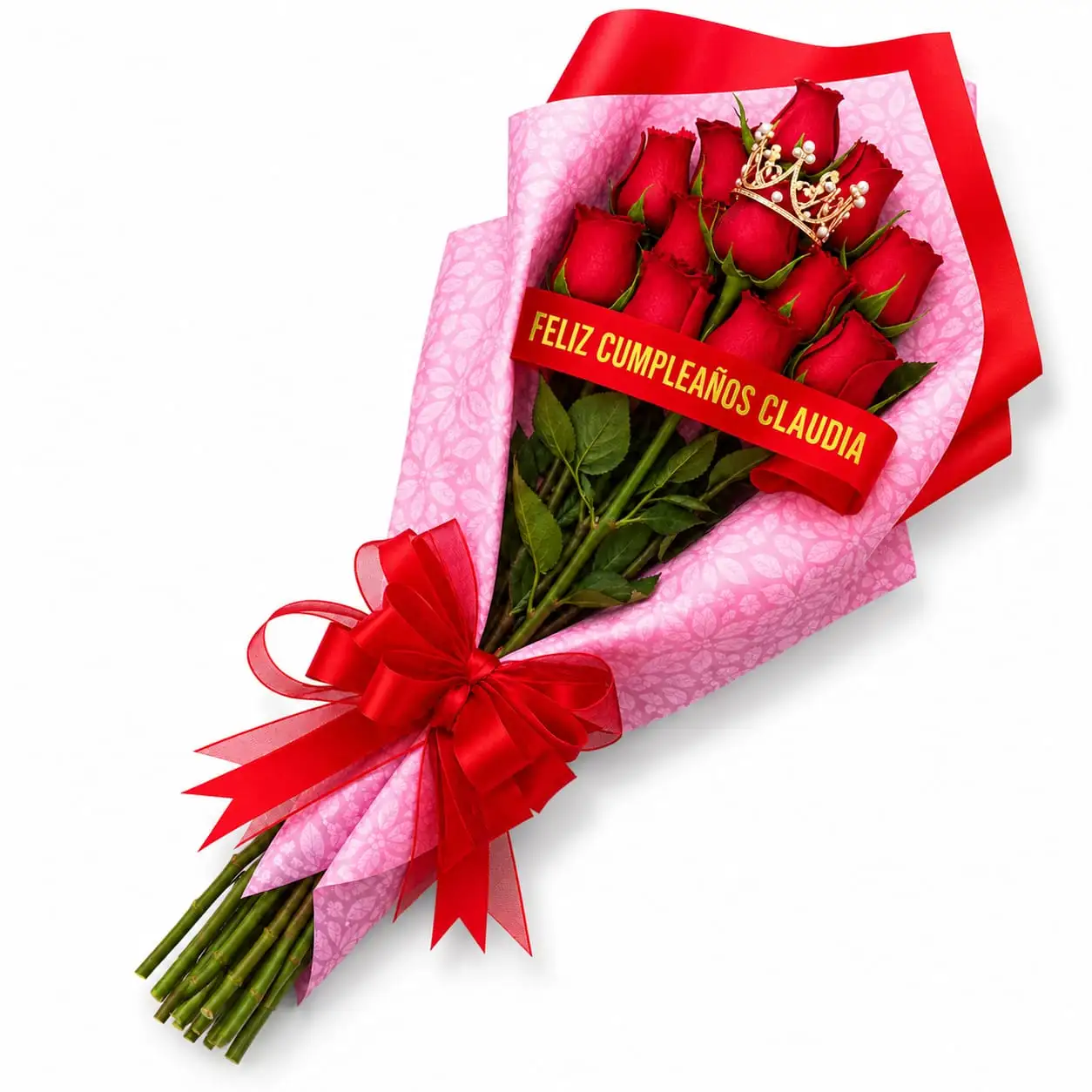 ramo de doce rosas rojas de cumpleaños con corona personalizable para regalo especial delivery de flores en Lima