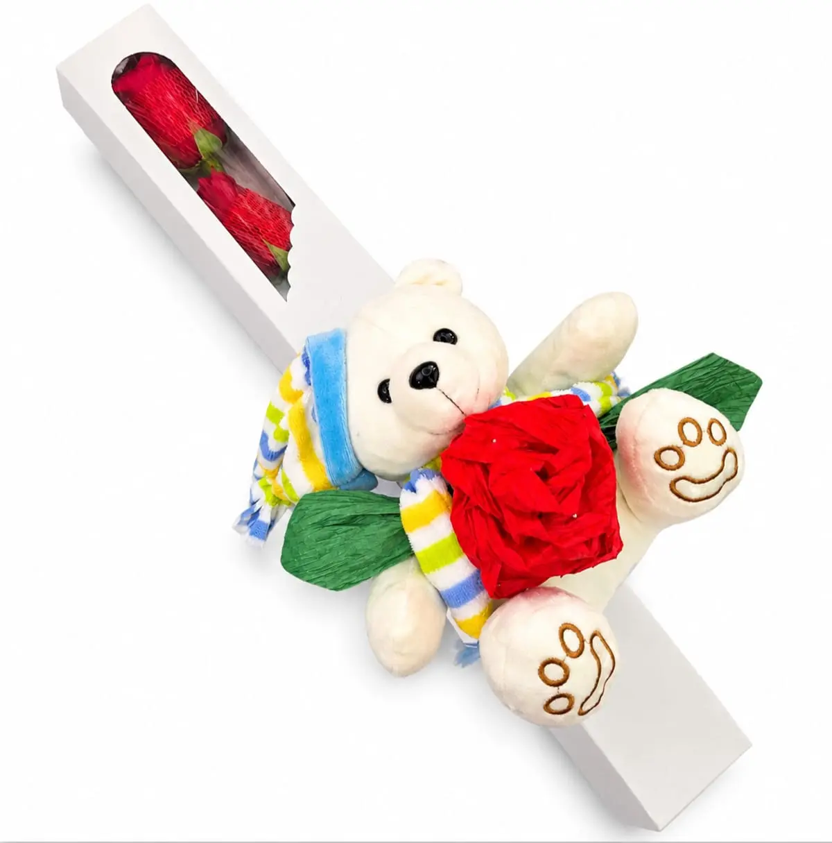 caja con peluche y rosas rojas para regalo romántico delivery de flores en Lima