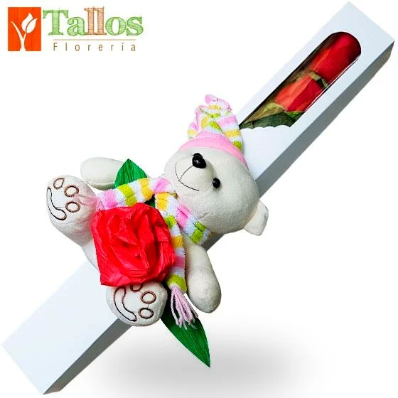 caja con peluche y rosas rojas para regalo romántico delivery de flores en Lima