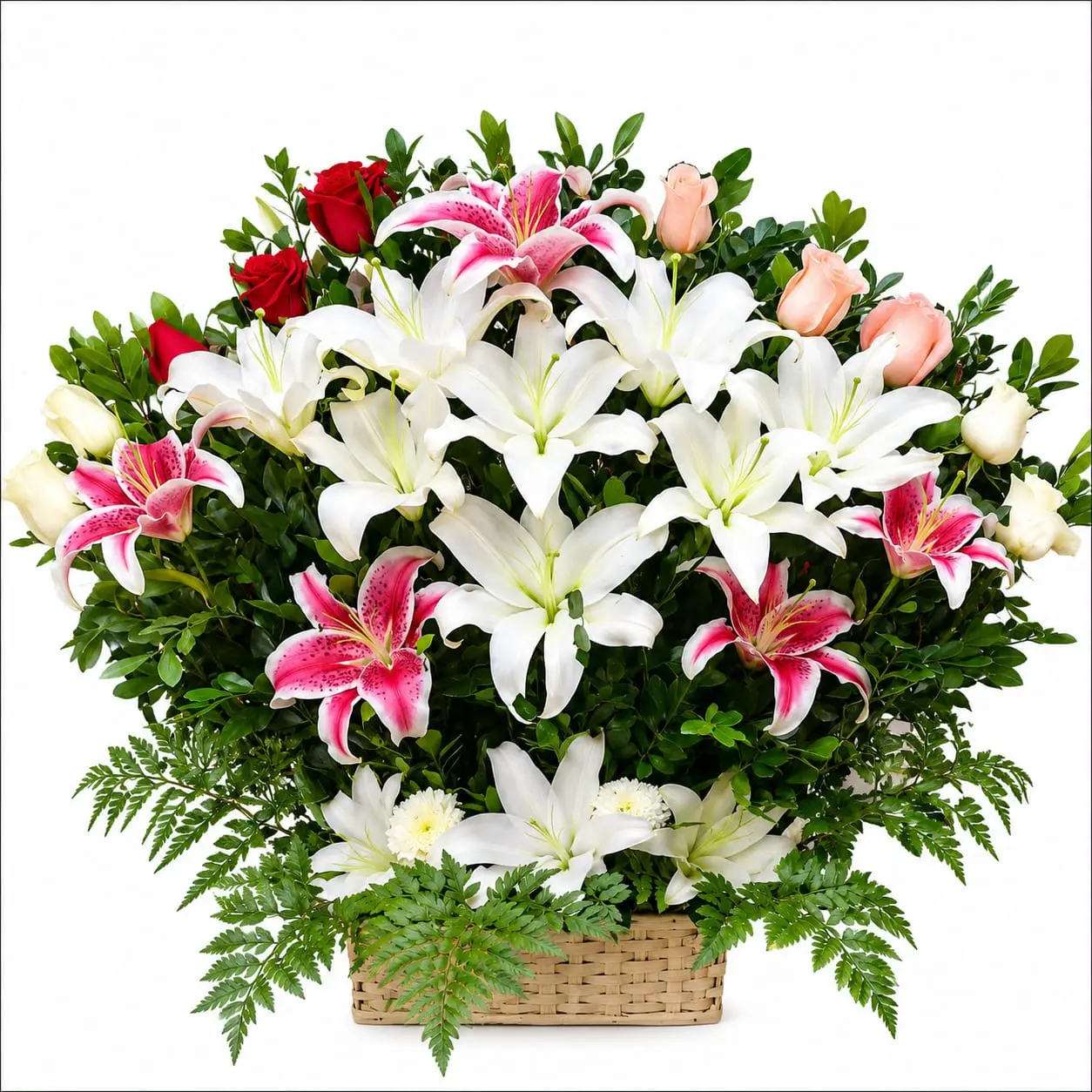 lirios blancos y rojos para regalo elegante delivery de flores en Lima