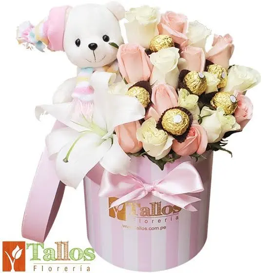 box osita de rosas con chocolates para regalo romántico delivery de flores en Lima