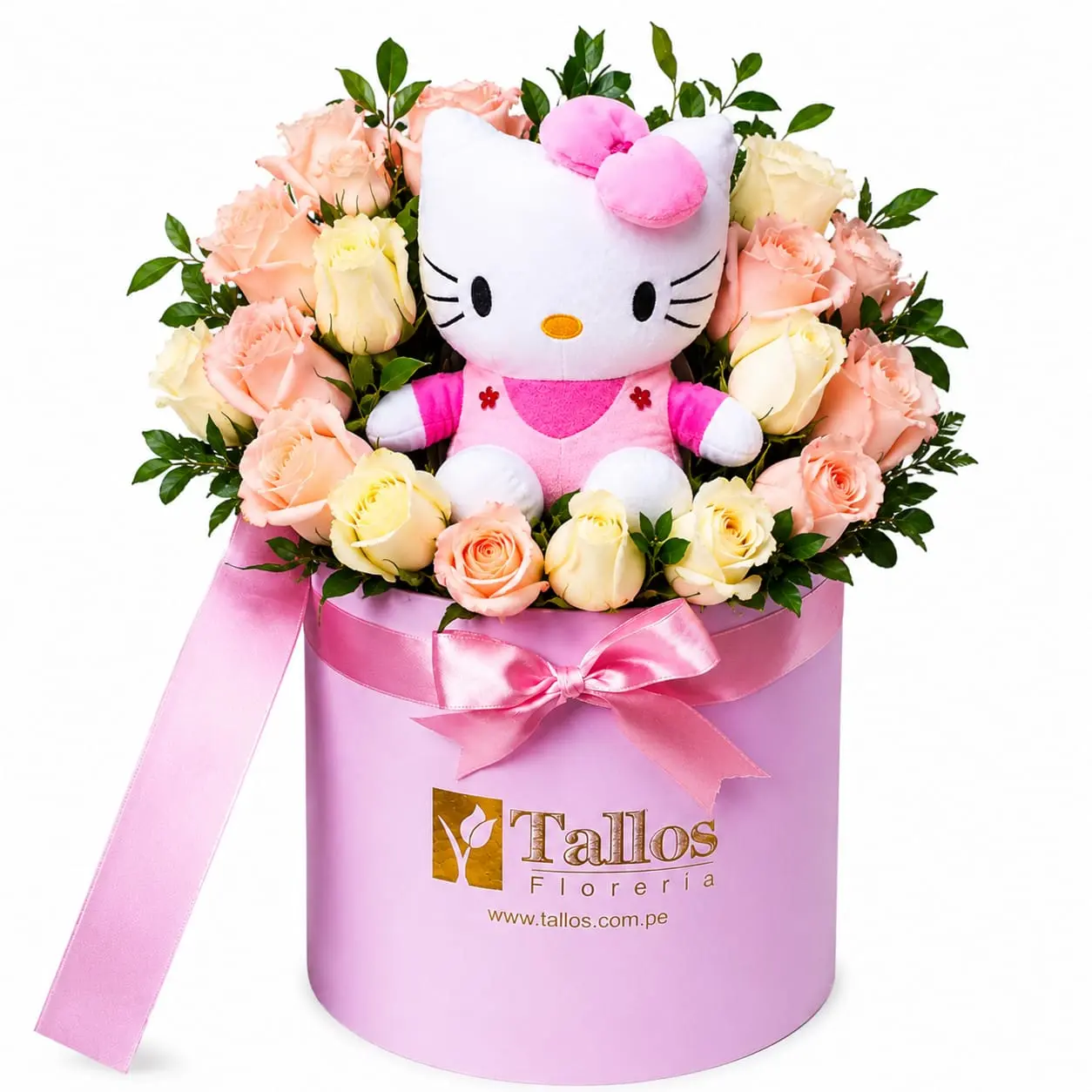 box de rosas rosadas y blancas con peluche para regalo especial delivery de flores en Lima