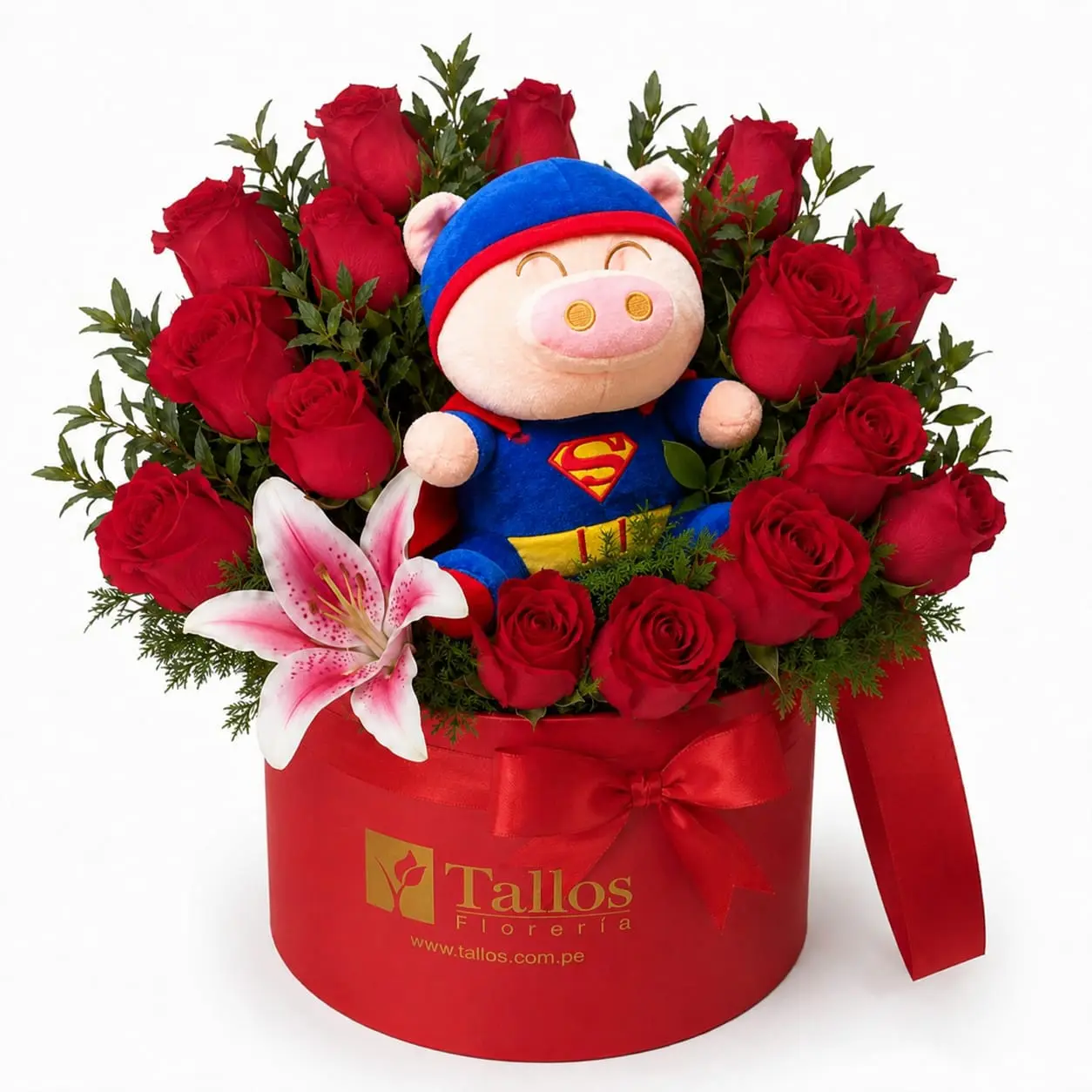 box de rosas rojas con peluche para regalo romántico delivery de flores en Lima