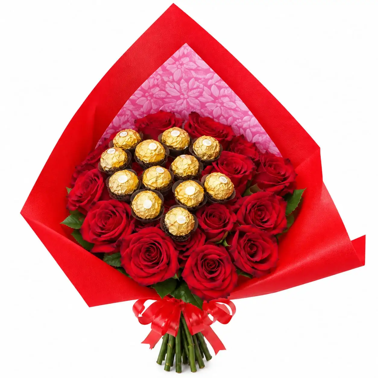 ramo buchón con rosas y chocolates para regalo especial delivery de flores en Lima