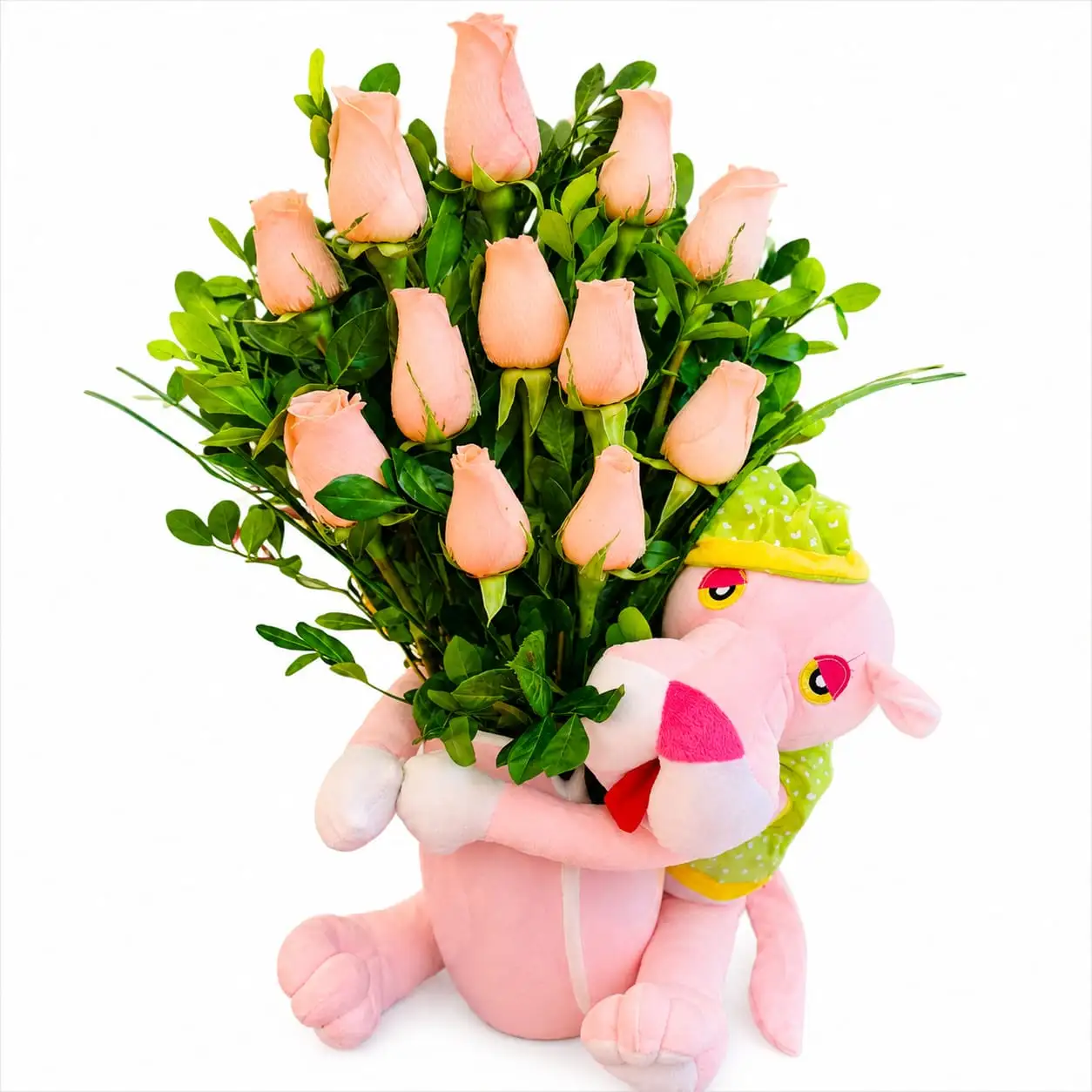 florero rosado con peluche Pantera Rosa para regalo especial delivery de flores en Lima