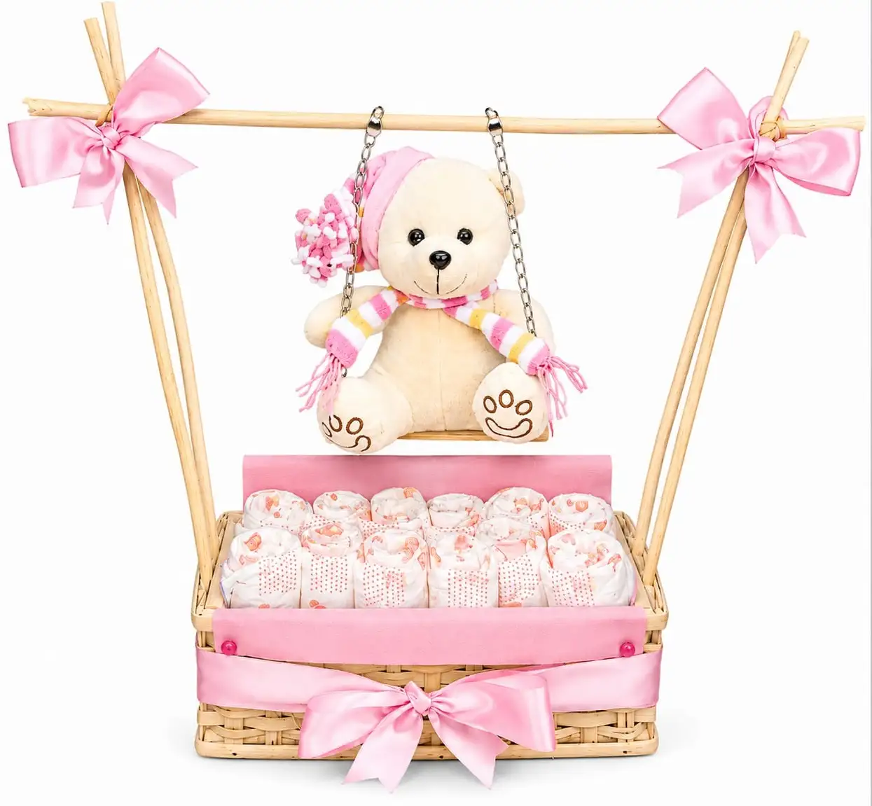 canasta de nacimiento para bebé niña con regalos y detalles especiales delivery en Lima