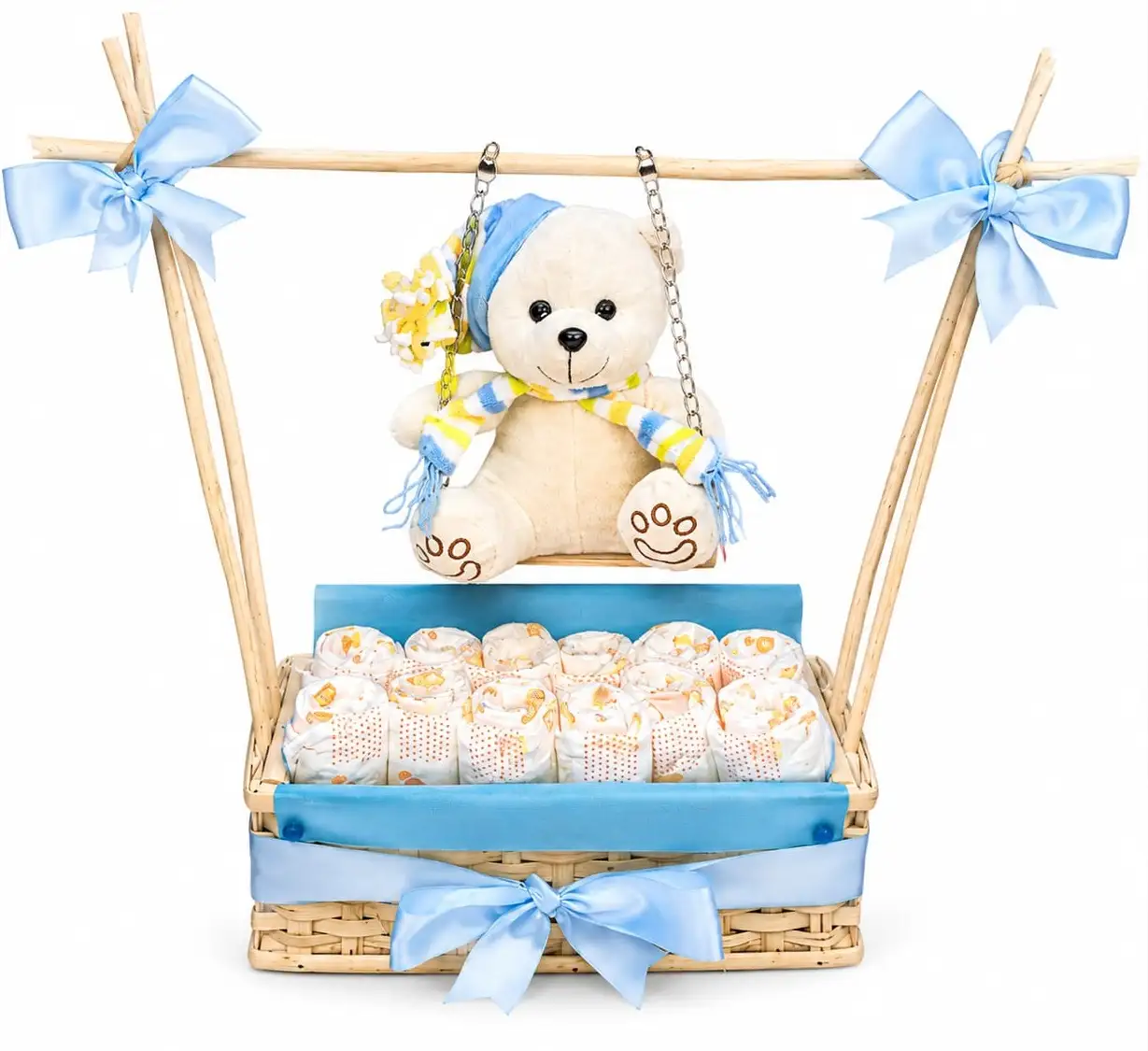canasta de nacimiento para bebé niño con regalos y detalles especiales delivery en Lima