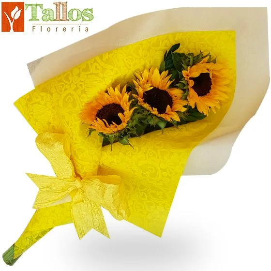 ramo de 3 girasoles para regalar arreglo floral económico con delivery de flores en Lima