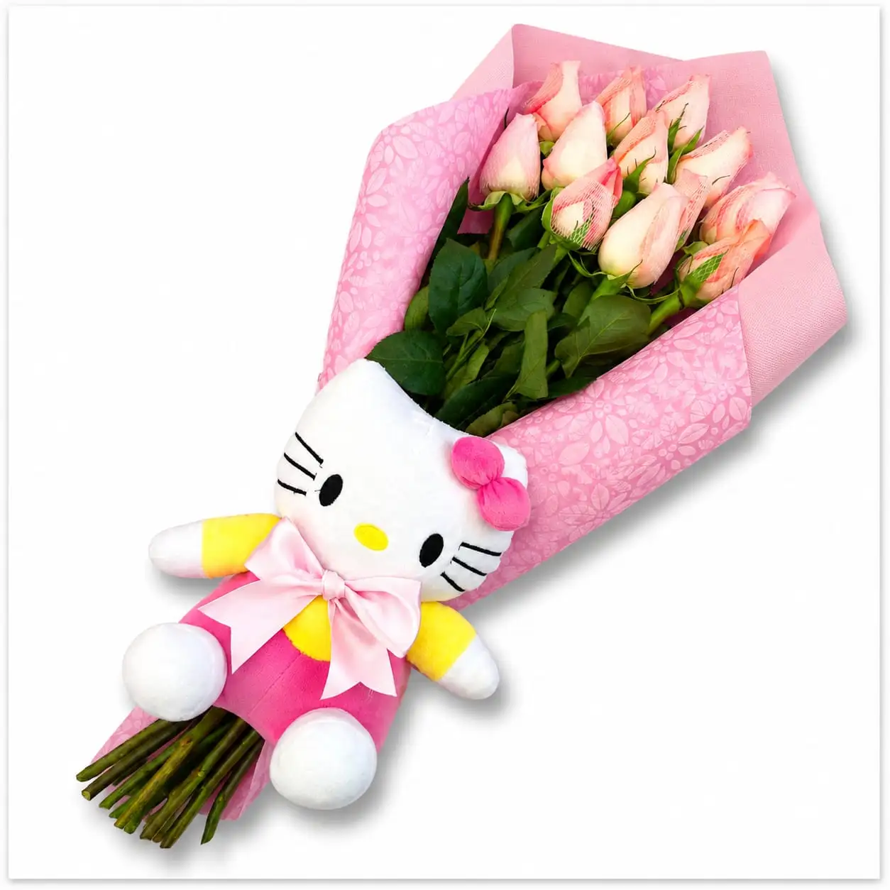 rosas rosadas con peluche para regalar detalle especial con delivery de flores en Lima