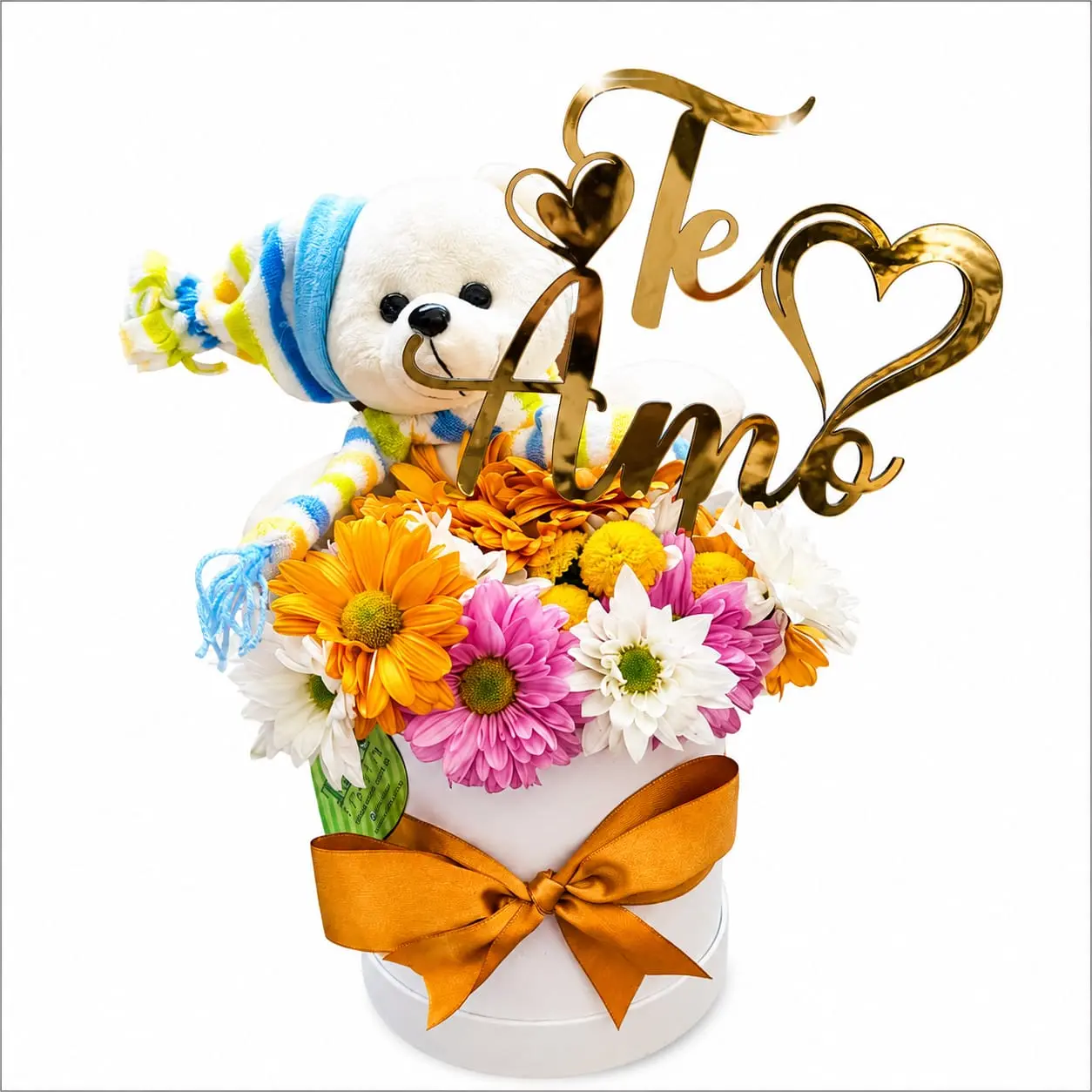 arreglo floral con osito Te Amo para regalar detalle romántico económico con delivery de flores en Lima