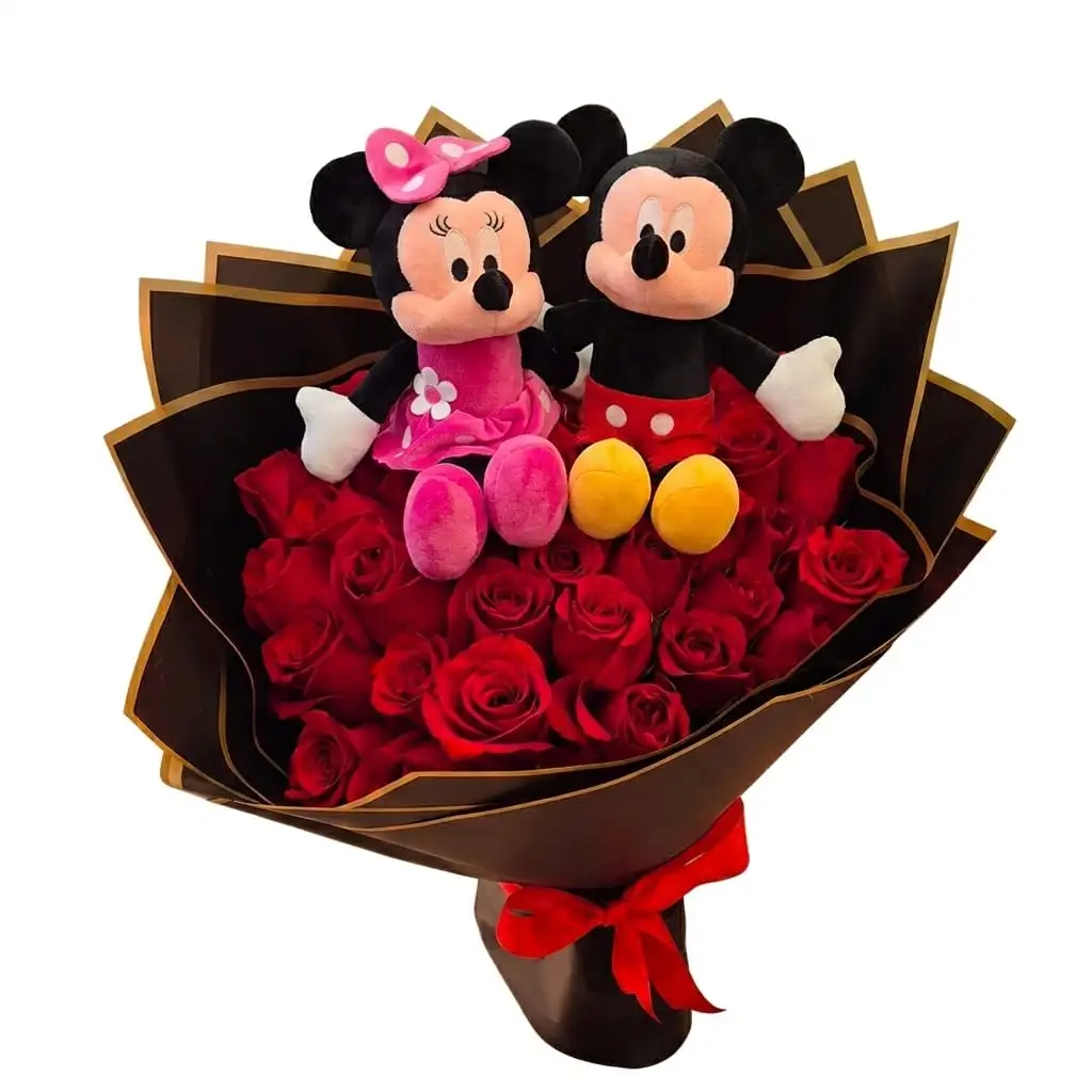 ramo buchón con peluches para regalar detalle especial con delivery de flores en Lima
