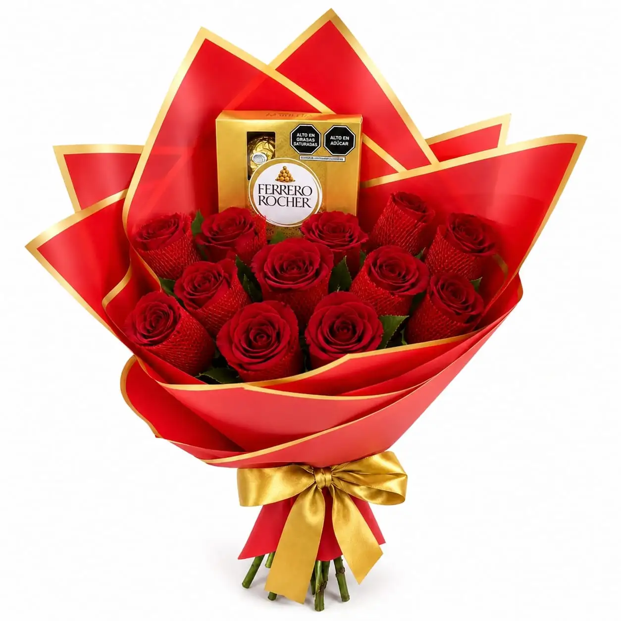 ramo de rosas con chocolates para regalar detalle romántico con delivery de flores en Lima