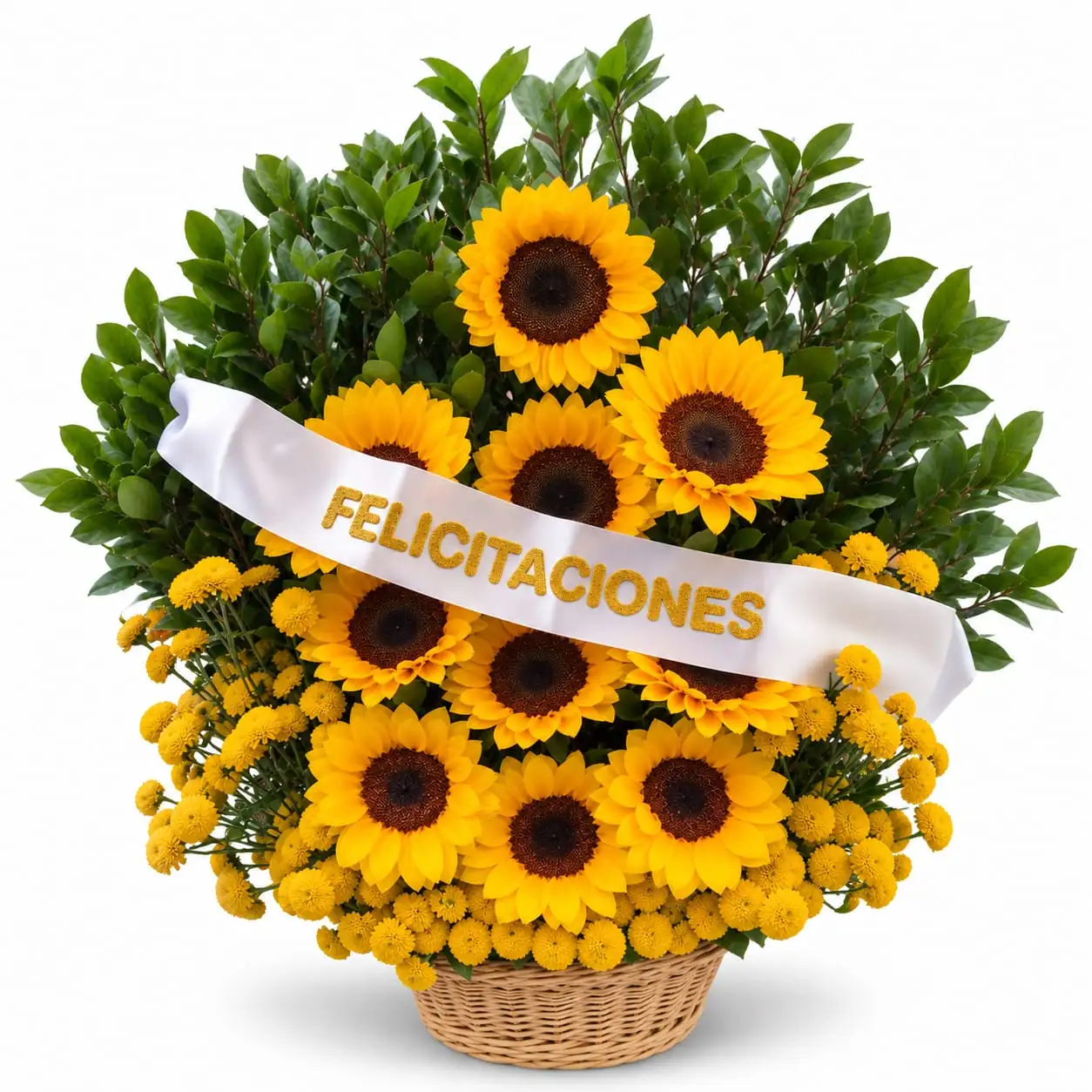 canasta de girasoles para felicitaciones arreglo floral para celebrar logros con delivery de flores en Lima