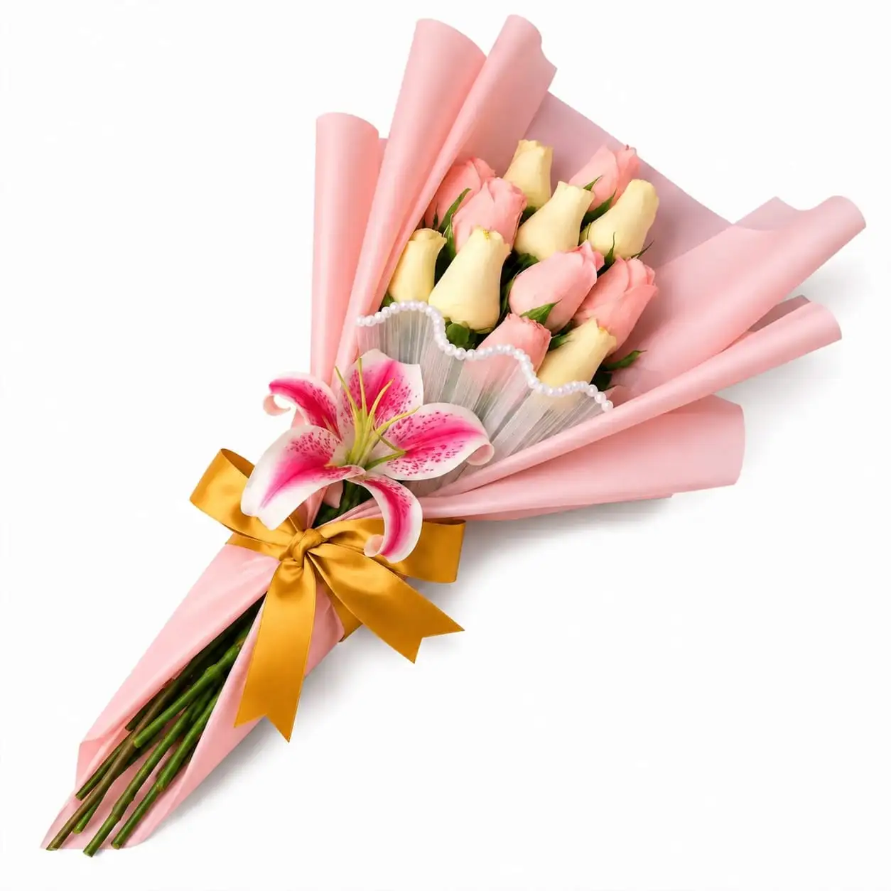 rosas rosadas y blancas para regalar arreglo floral elegante con delivery de flores en Lima