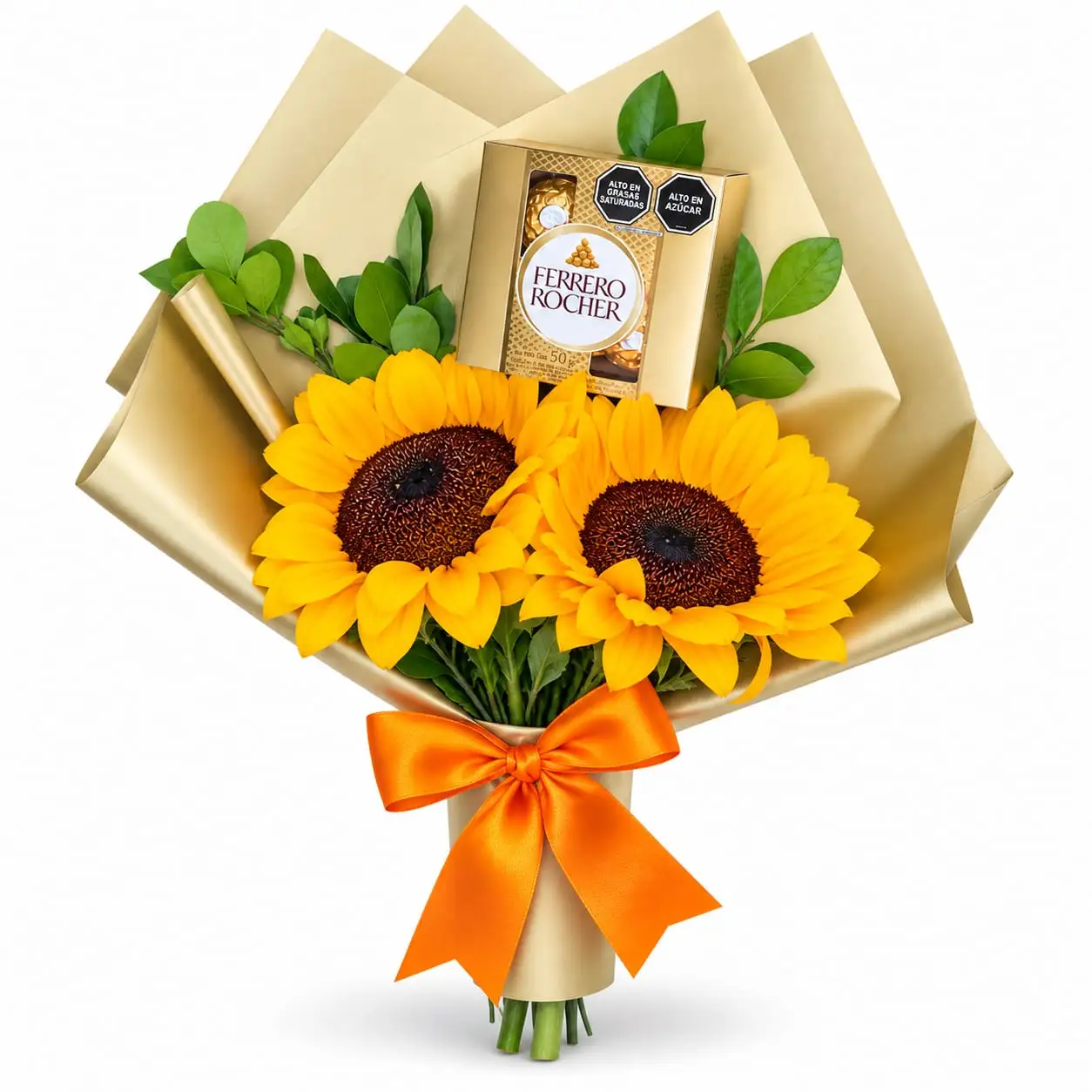 ramo sorpresa de girasoles con chocolates para regalar detalle especial con delivery de flores en Lima
