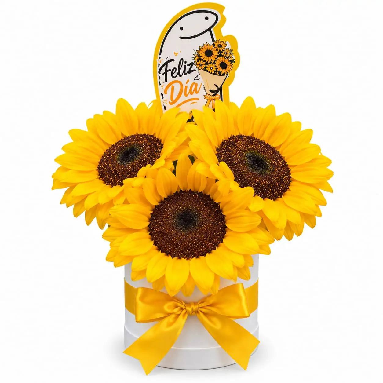 mini box de 3 girasoles para regalar detalle especial con delivery de flores en Lima